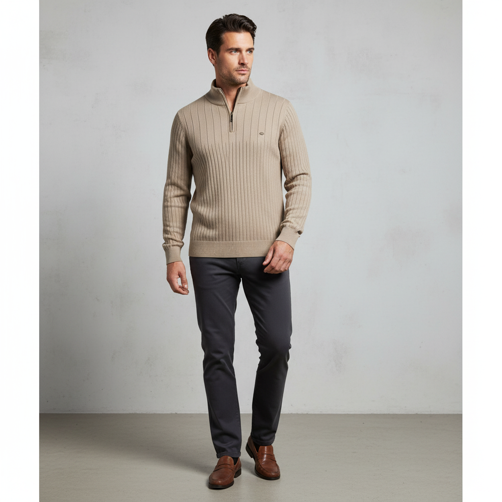 Herren Strickpullover mit Stehkragen | Halbzip | Winter