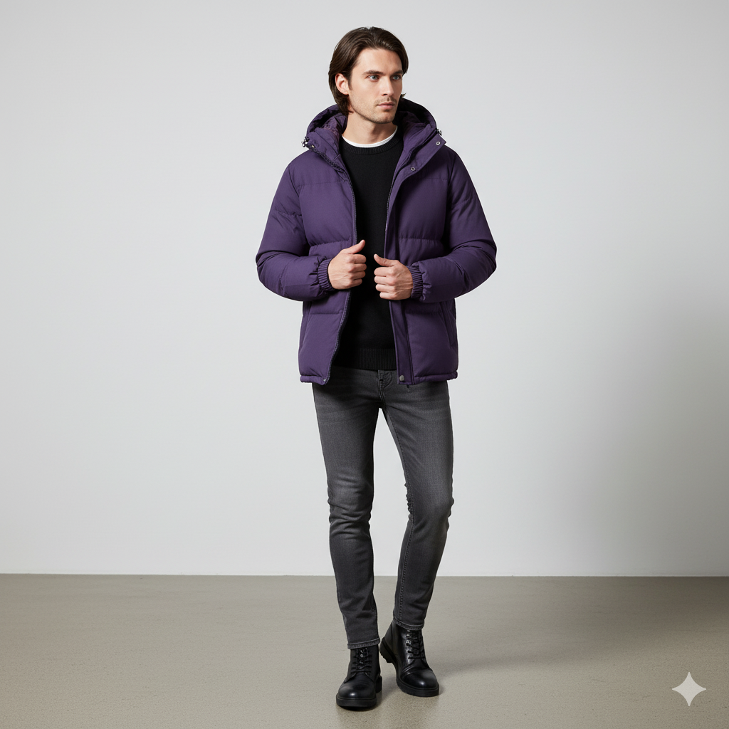 Warme Herren Pufferjacke mit Kapuze