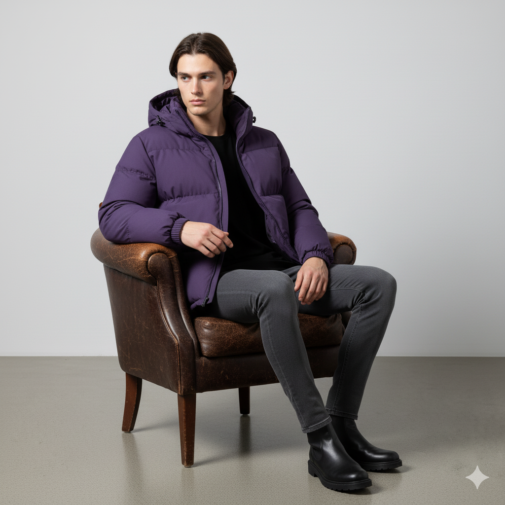Warme Herren Pufferjacke mit Kapuze