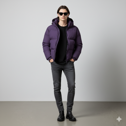 Warme Herren Pufferjacke mit Kapuze