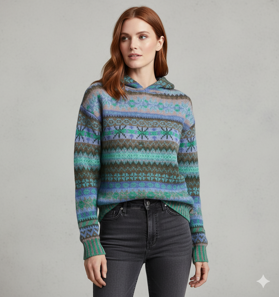 Gemusterter Damen Hoodie Pullover mit Kapuze | Winter