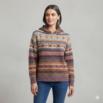 Gemusterter Damen Hoodie Pullover mit Kapuze | Winter