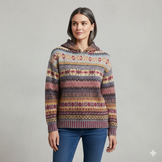 Gemusterter Damen Hoodie Pullover mit Kapuze | Winter