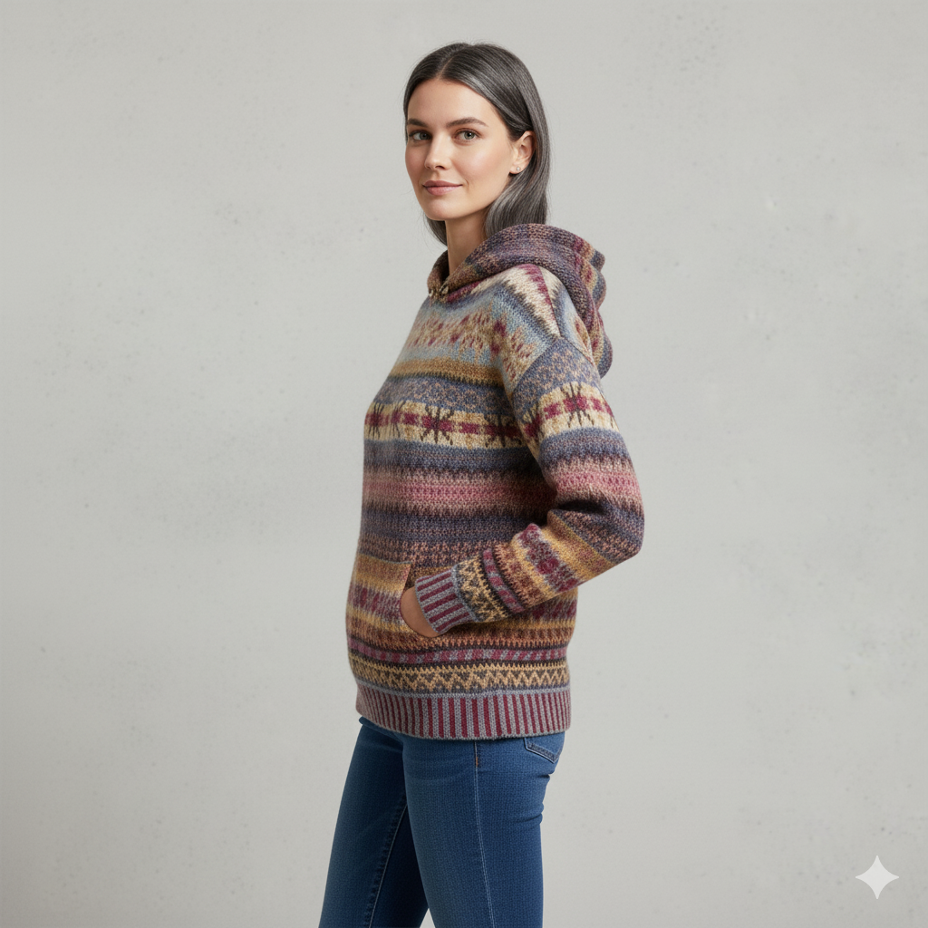 Gemusterter Damen Hoodie Pullover mit Kapuze | Winter
