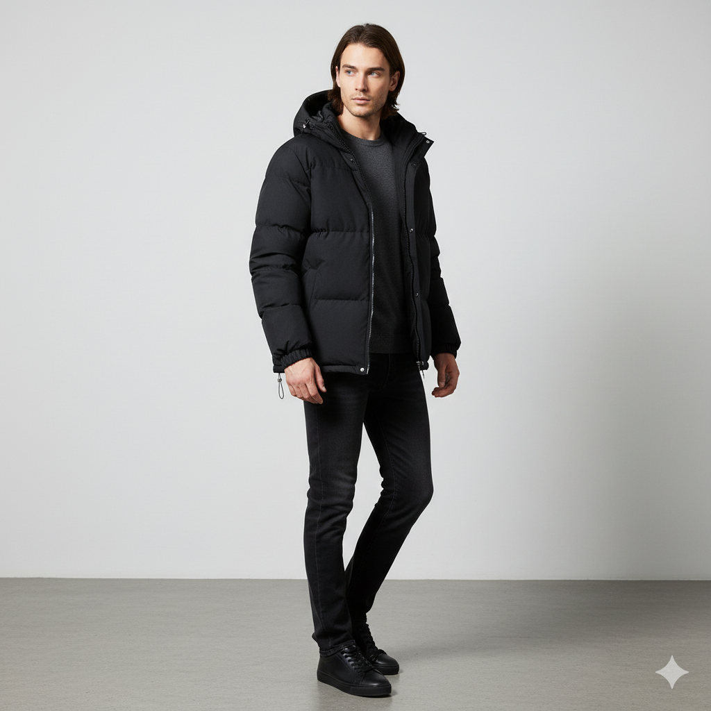 Warme Herren Pufferjacke mit Kapuze