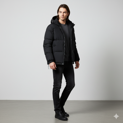 Warme Herren Pufferjacke mit Kapuze