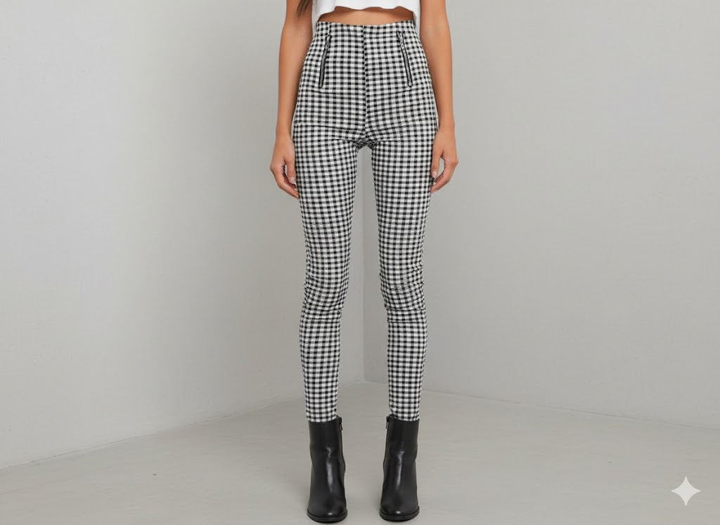Damen Karohose Slim Fit | Hoher Bund & Figurbetont