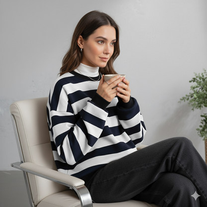 Damen Pullover Kuschelig Lässig | Gestreift | Rundhals