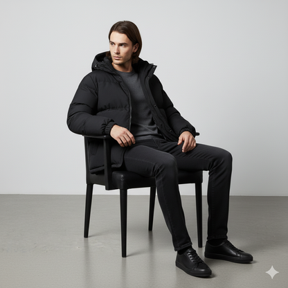 Warme Herren Pufferjacke mit Kapuze