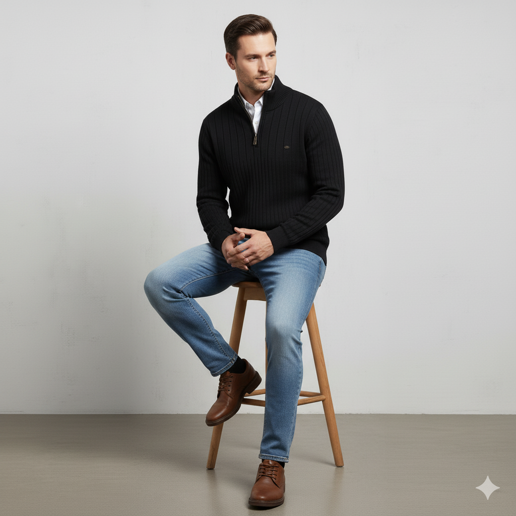 Herren Strickpullover mit Stehkragen | Halbzip | Winter