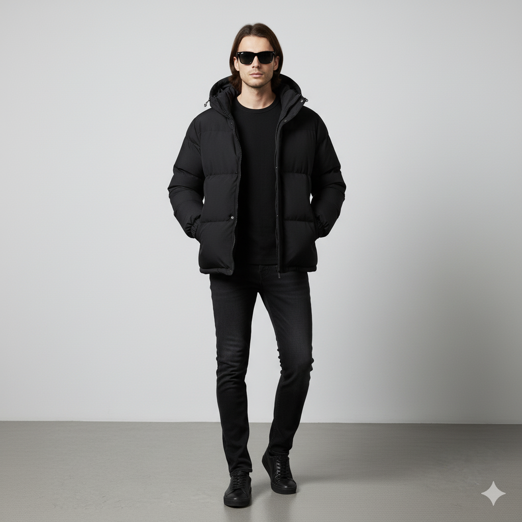 Warme Herren Pufferjacke mit Kapuze