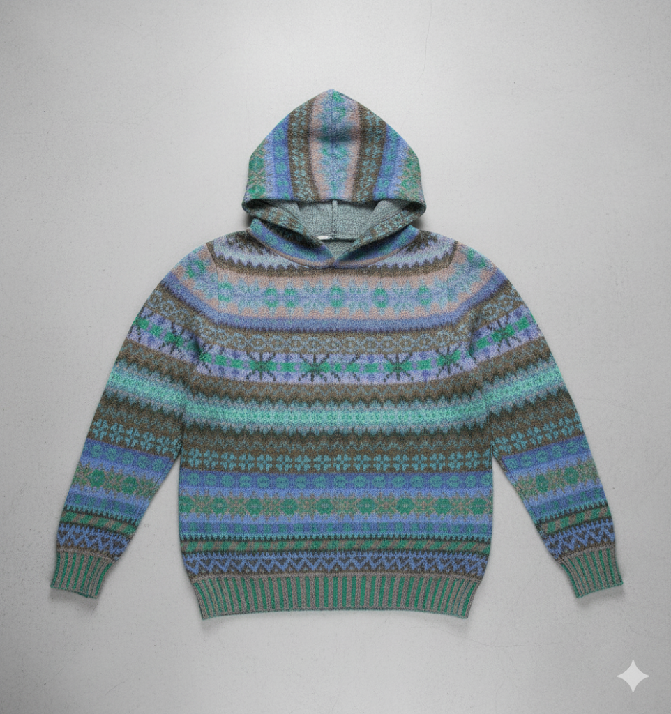 Gemusterter Damen Hoodie Pullover mit Kapuze | Winter