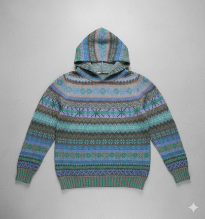 Gemusterter Damen Hoodie Pullover mit Kapuze | Winter