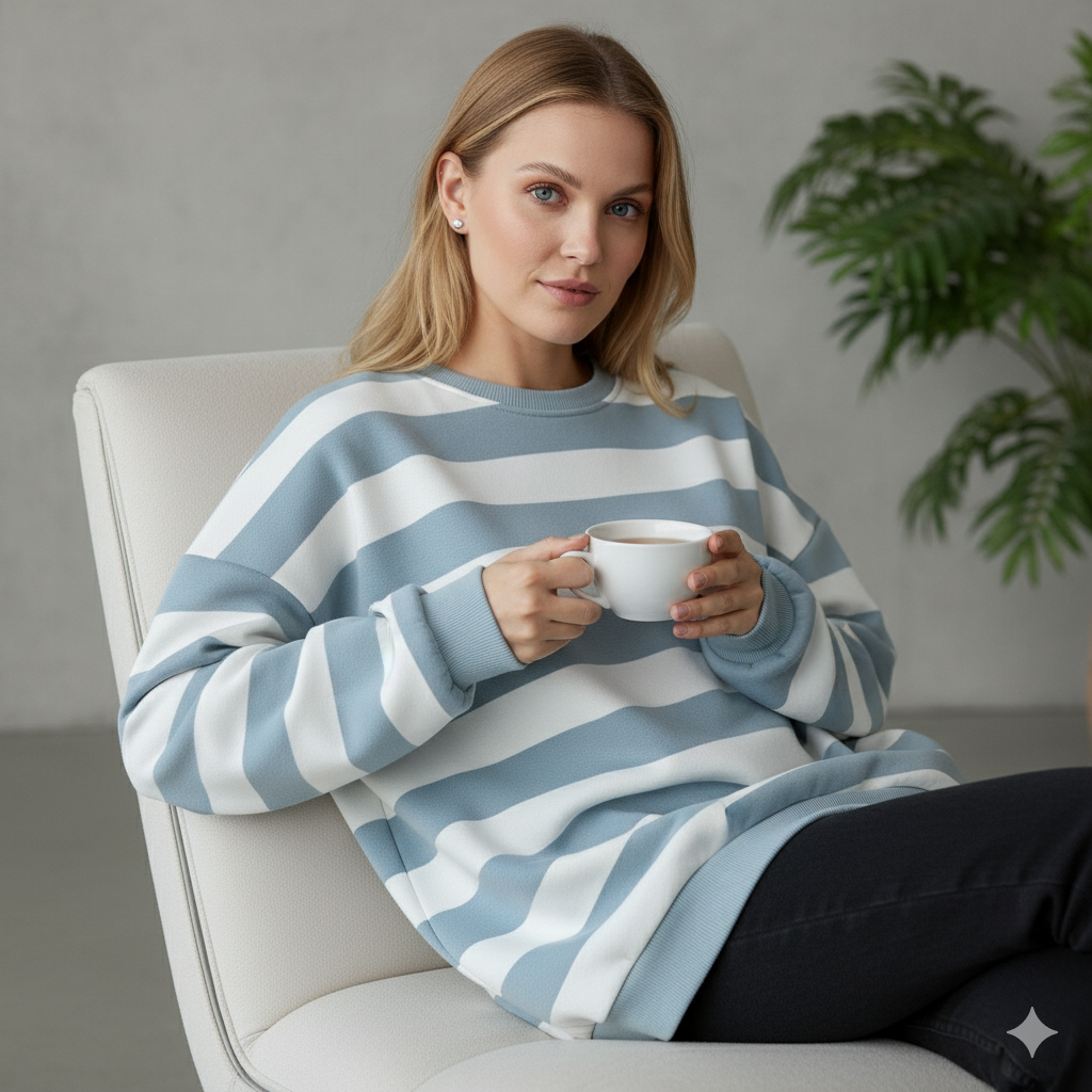 Damen Pullover Kuschelig Lässig | Gestreift | Rundhals