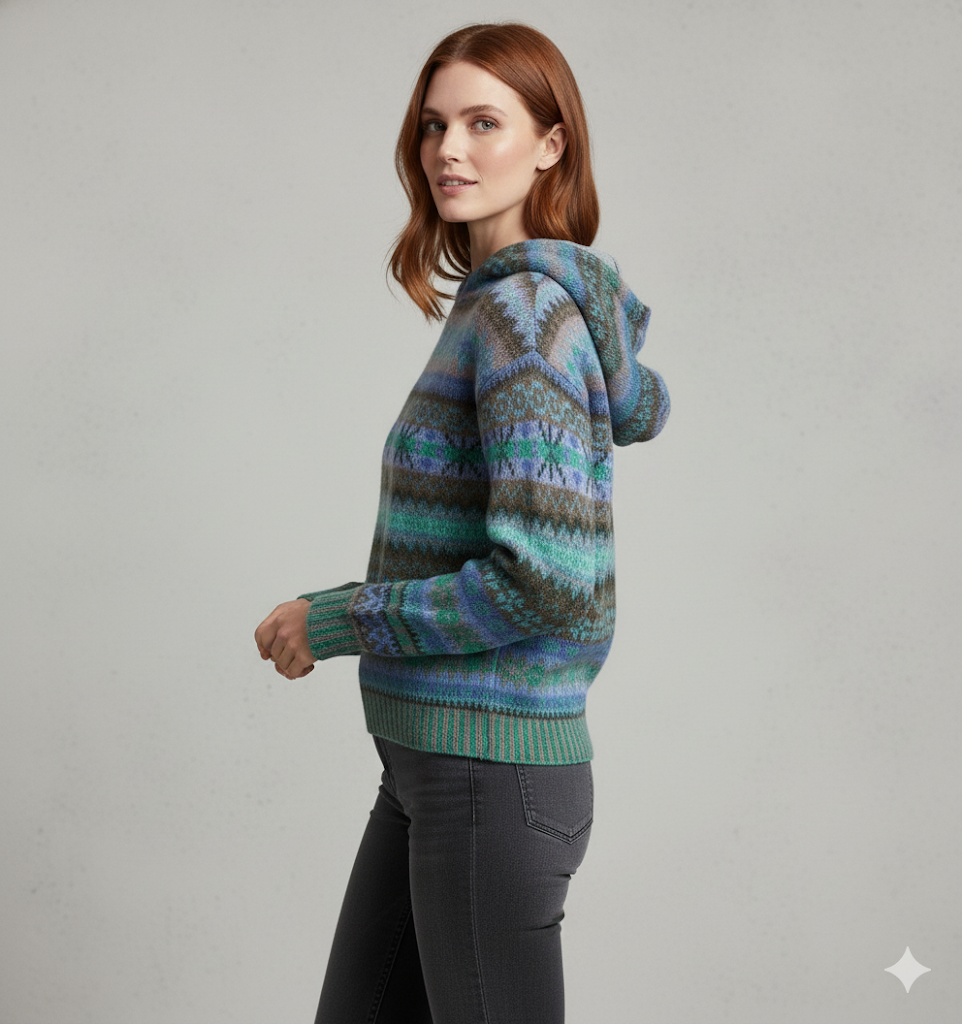 Gemusterter Damen Hoodie Pullover mit Kapuze | Winter