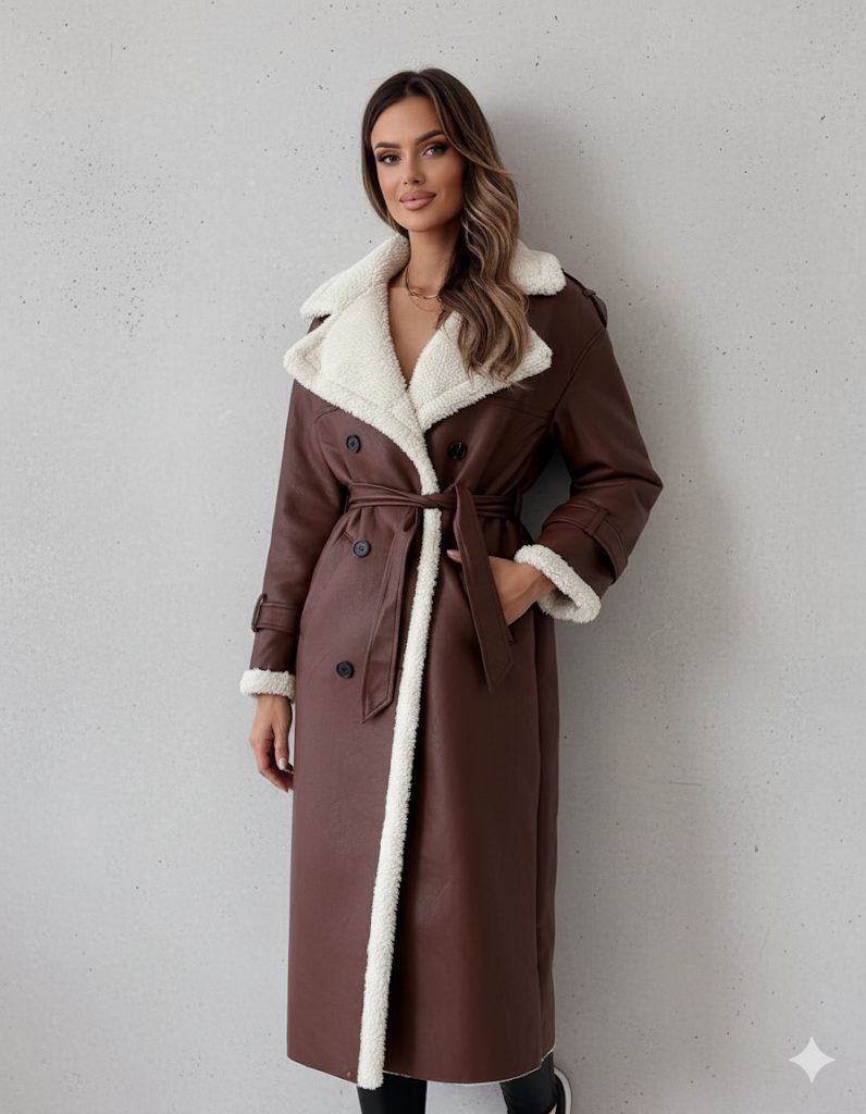Damen Mantel aus Veganleder mit Plüschfutter | Warm & Modern