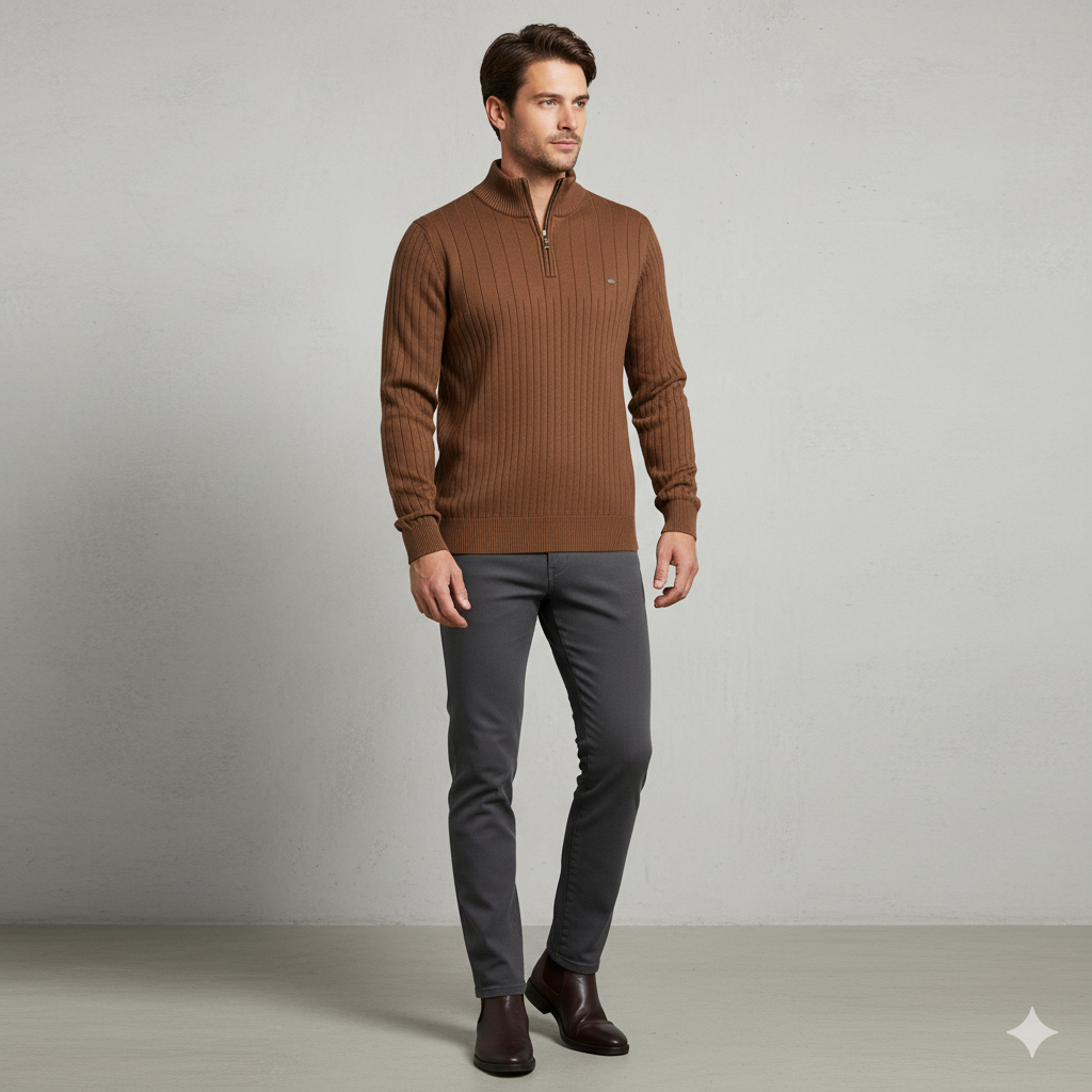 Herren Strickpullover mit Stehkragen | Halbzip | Winter