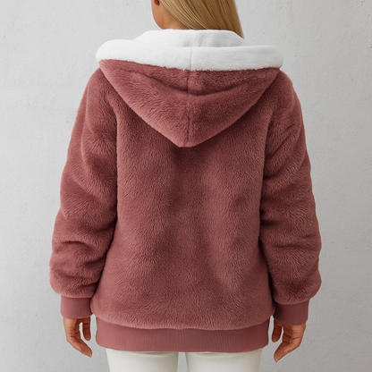 Kuschelige Damen Plüschjacke mit Kapuze und Reißverschluss | Winter