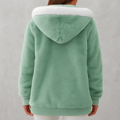 Kuschelige Damen Plüschjacke mit Kapuze und Reißverschluss | Winter