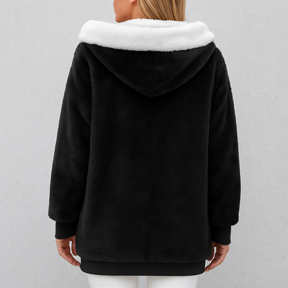 Kuschelige Damen Plüschjacke mit Kapuze und Reißverschluss | Winter