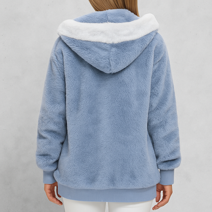 Kuschelige Damen Plüschjacke mit Kapuze und Reißverschluss | Winter