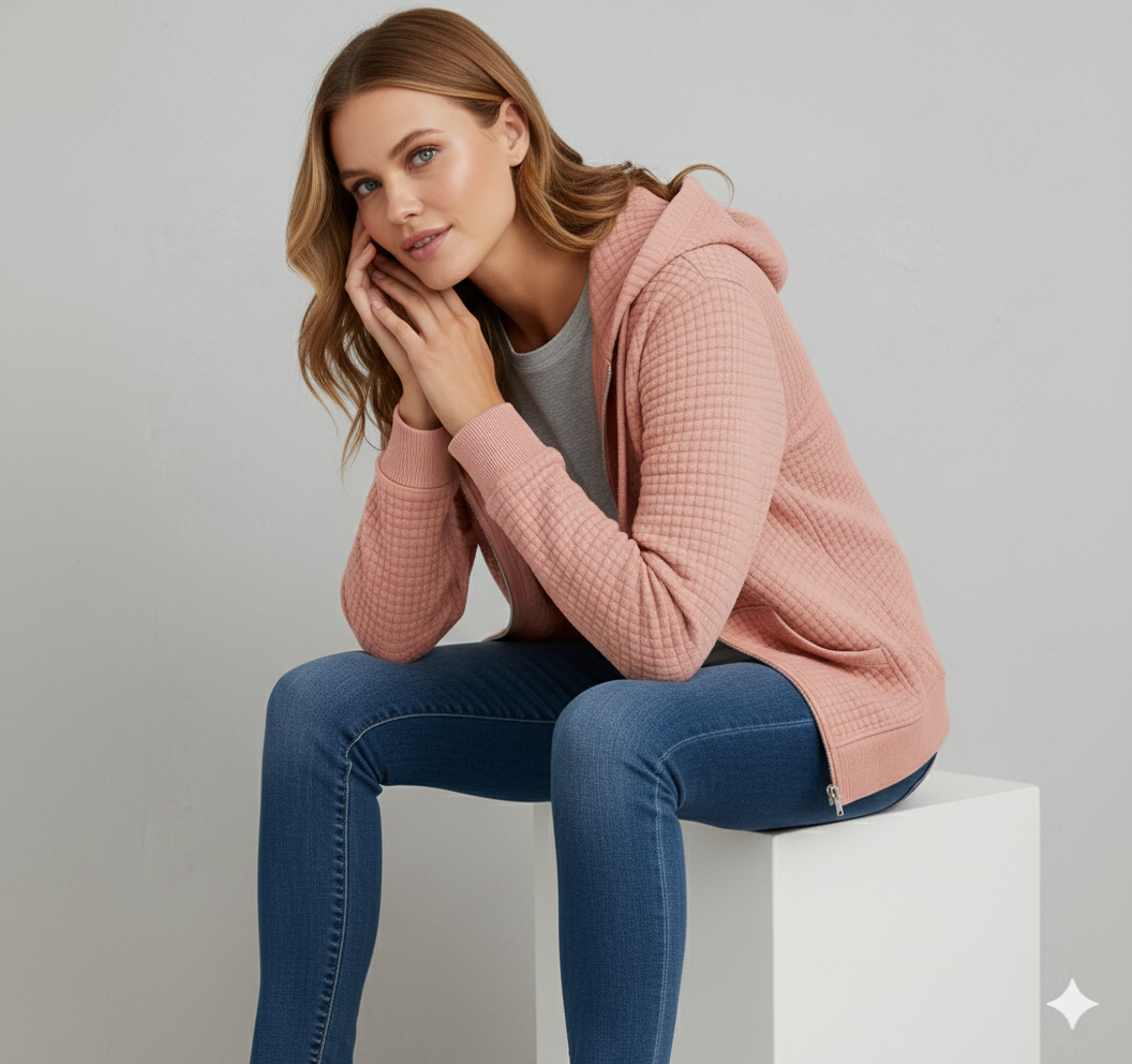 Leichter Damen Kapuzen Strickjacke mit Reißverschluss | Übergang