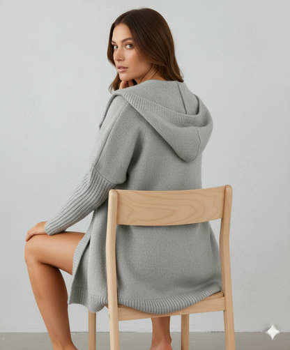 Langer Damen Strickjacke mit Kapuze | Herbst Winter