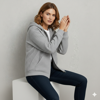 Leichter Damen Kapuzen Strickjacke mit Reißverschluss | Übergang
