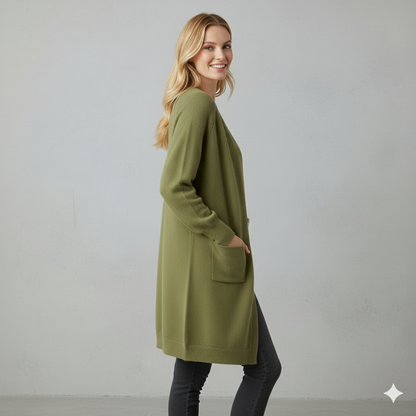 Langer Damen Strickjacke mit Taschen | Herbst & Winter | Elegant