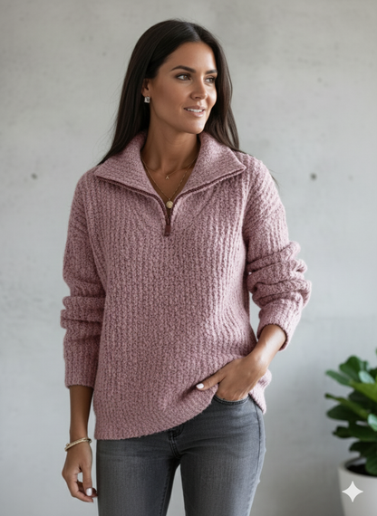 Kuscheliger Damen Strickpullover mit Reißverschluss | Winter