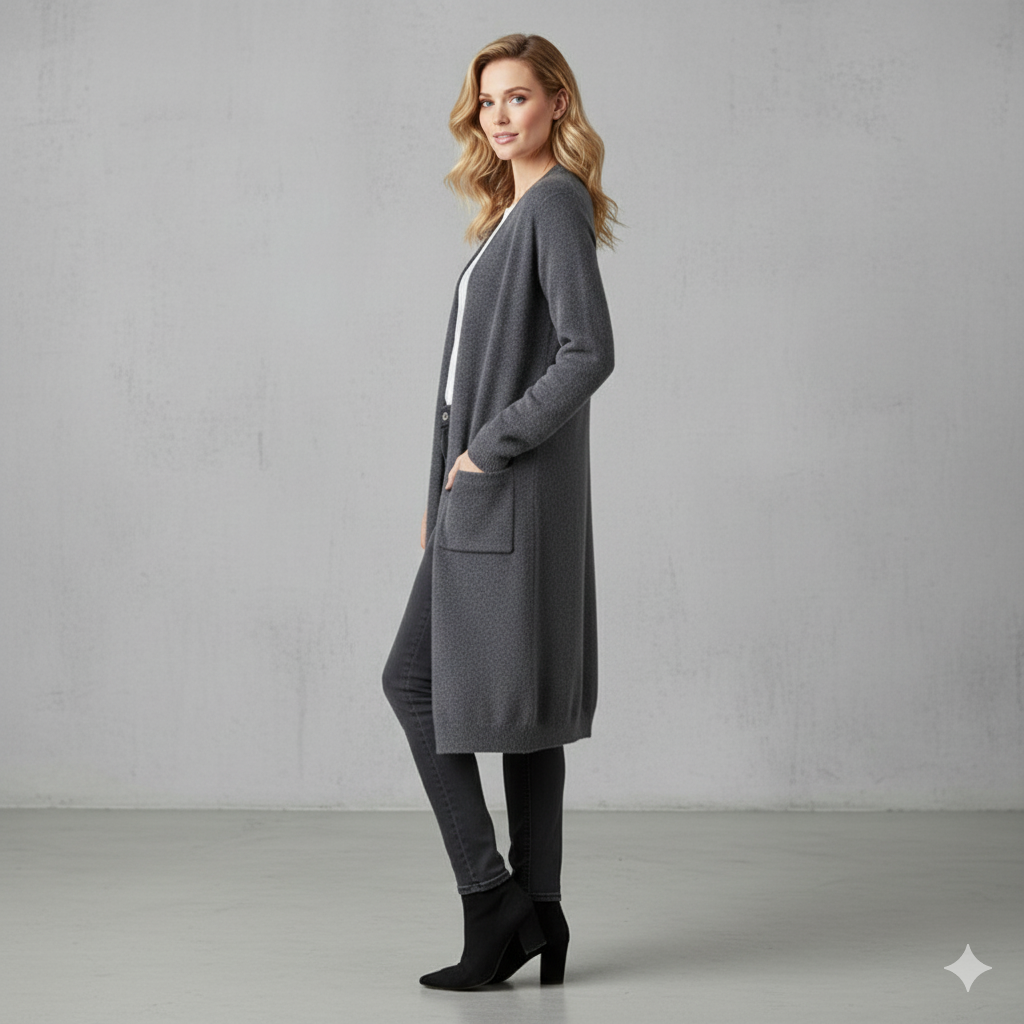 Langer Damen Strickjacke mit Taschen | Herbst & Winter | Elegant