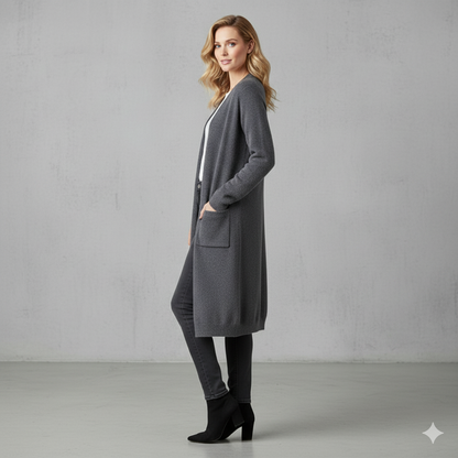 Langer Damen Strickjacke mit Taschen | Herbst & Winter | Elegant