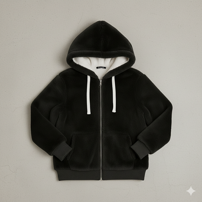 Kuschelige Damen Plüschjacke mit Kapuze und Reißverschluss | Winter