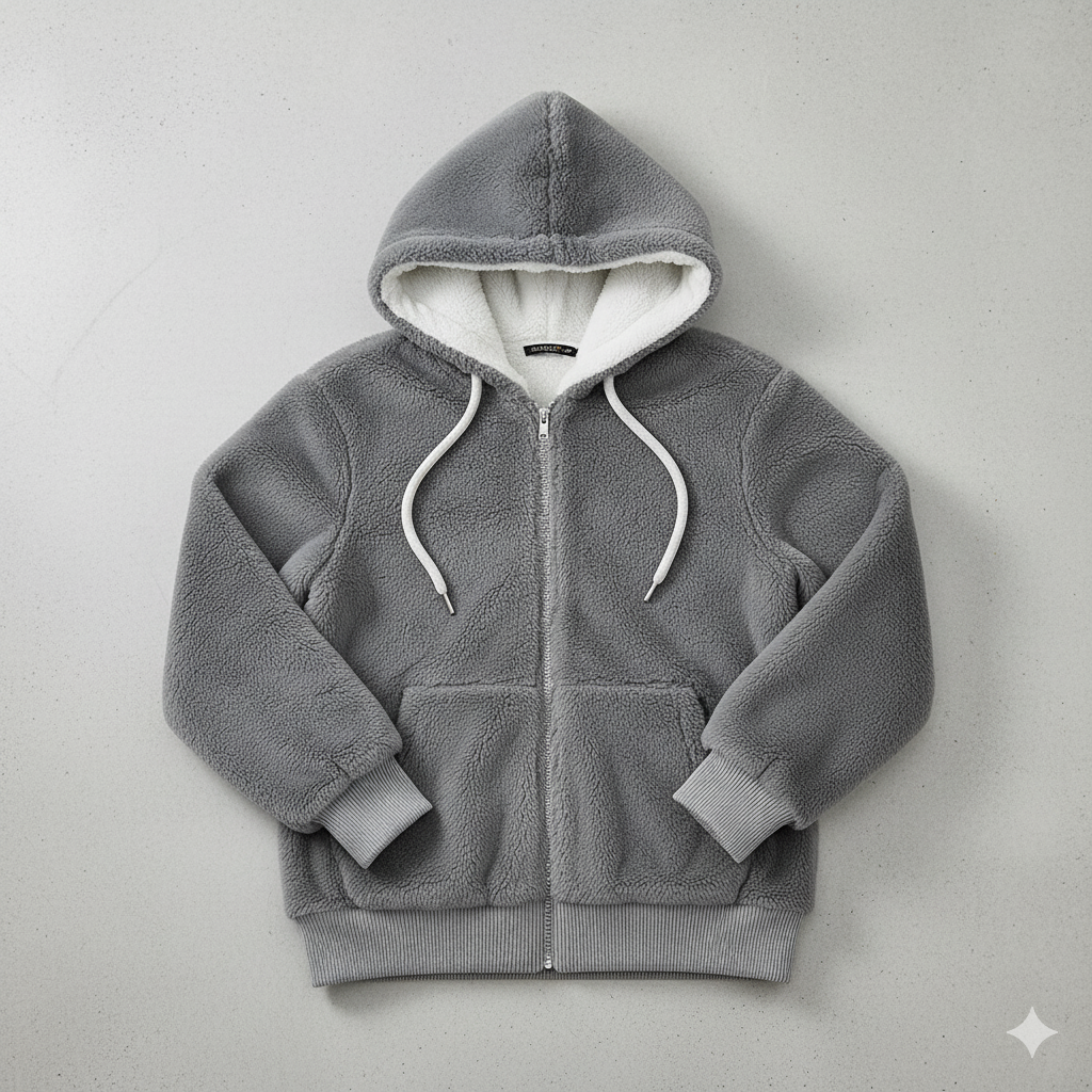 Kuschelige Damen Plüschjacke mit Kapuze und Reißverschluss | Winter