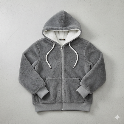 Kuschelige Damen Plüschjacke mit Kapuze und Reißverschluss | Winter