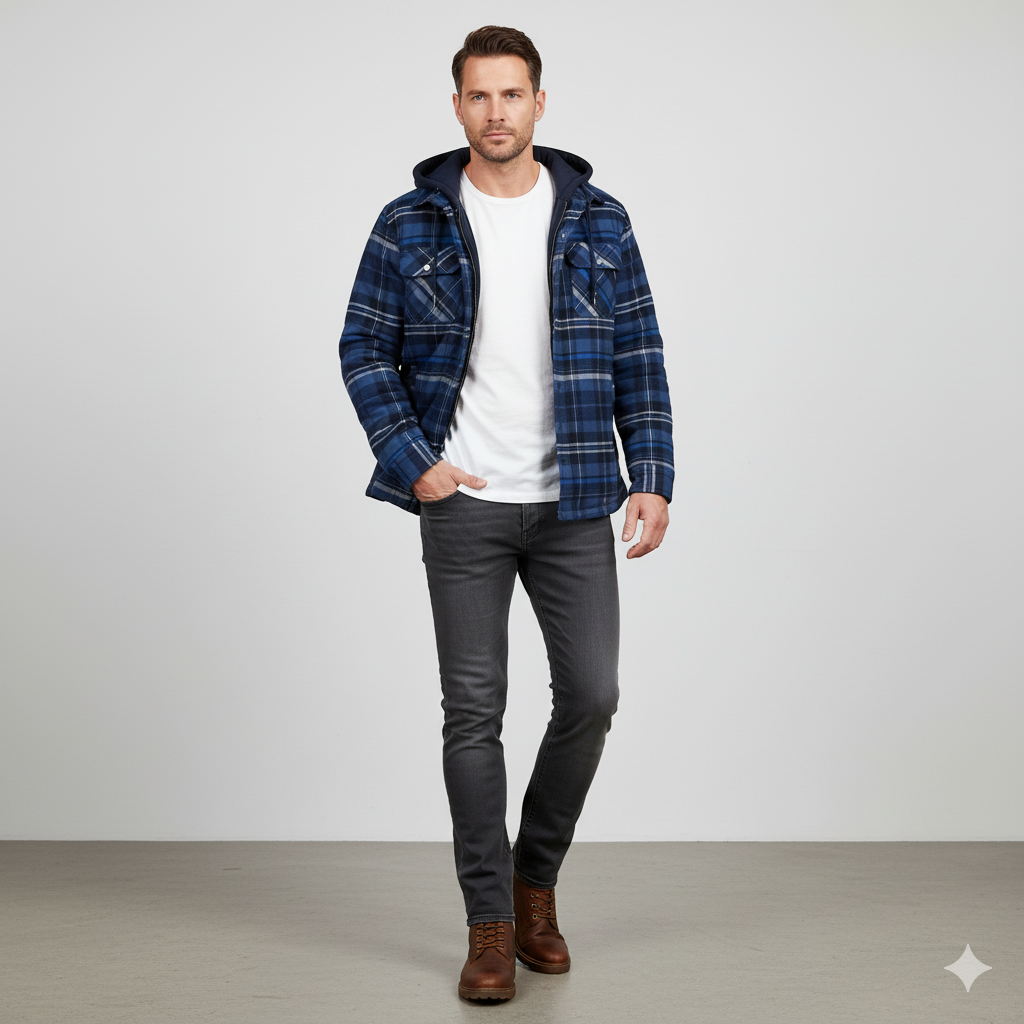 Gepolsterte Herrenjacke mit Karomuster | Warm & Casual Winter