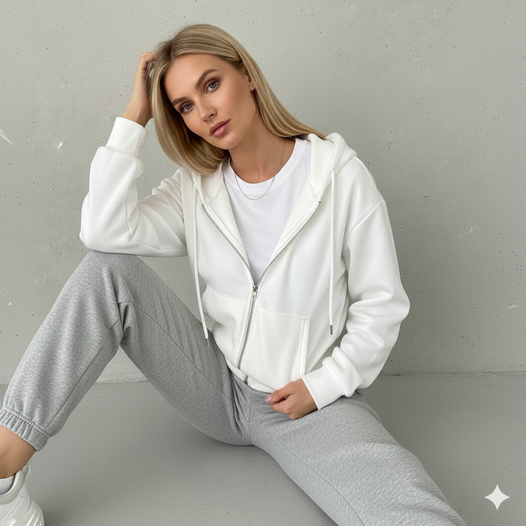 Kurz geschnittener Damen Hoodie mit Reißverschluss