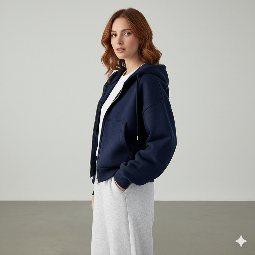 Kurz geschnittener Damen Hoodie mit Reißverschluss