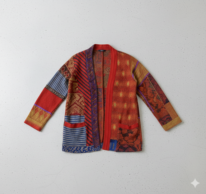 Weit geschnittener Damenmantel mit Ethno Muster | Boho Stil