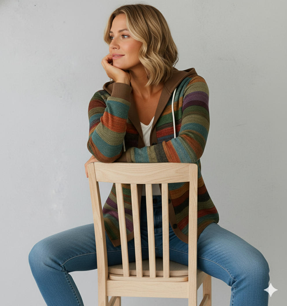 Gemusterte Damen Wolljacke mit Kapuze | Herbst & Winter | Lässig