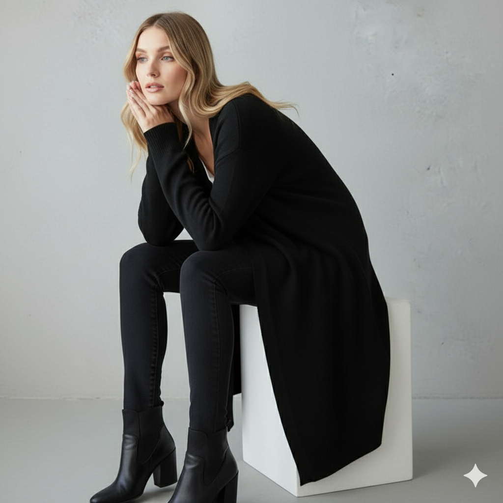 Langer Damen Strickjacke mit Taschen | Herbst & Winter | Elegant
