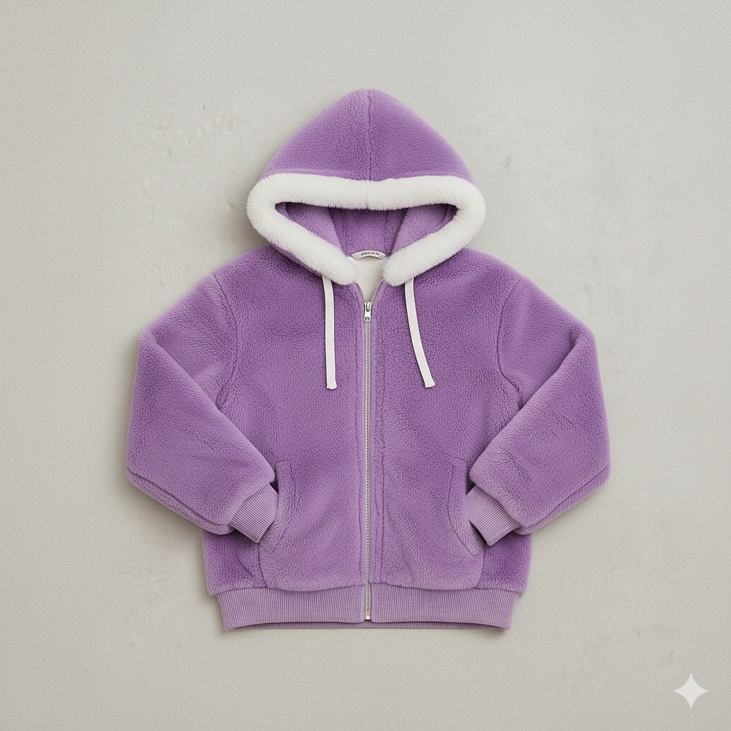 Kuschelige Damen Plüschjacke mit Kapuze und Reißverschluss | Winter
