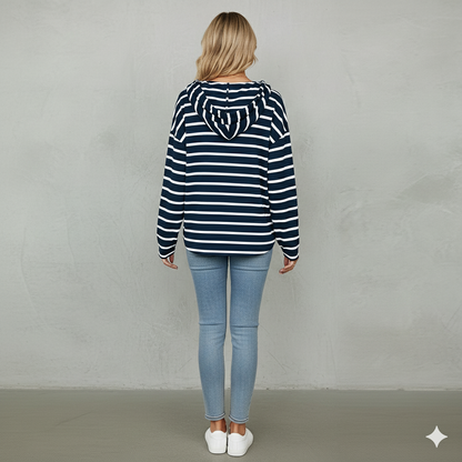 Gestreifter Damen Hoodie mit V Ausschnitt