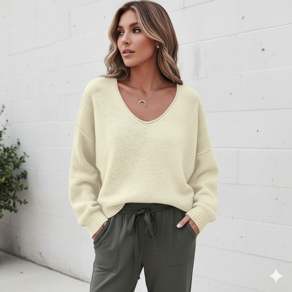 Damen Strickpullover mit V Ausschnitt | Locker & Freizeit