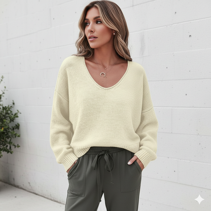 Damen Strickpullover mit V Ausschnitt | Locker & Freizeit