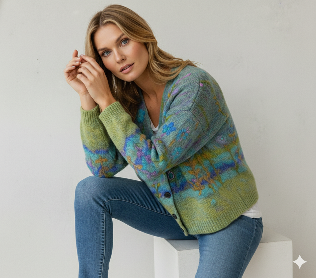 Damen Strickjacke mit abstraktem Print | Herbst/Winter | Stylisch