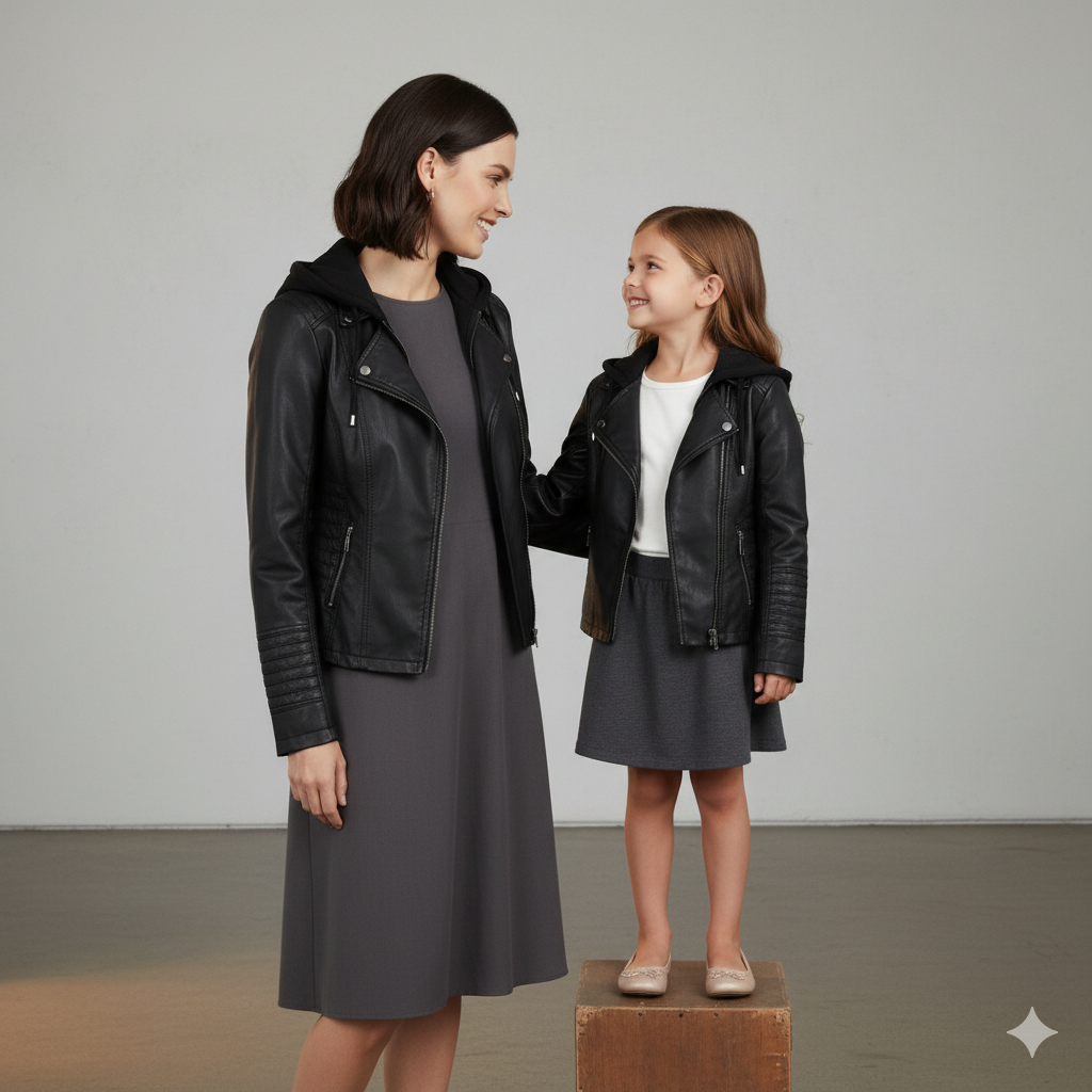 Damen Lederjacke mit Kapuze | Modern & Abnehmbar | Übergang
