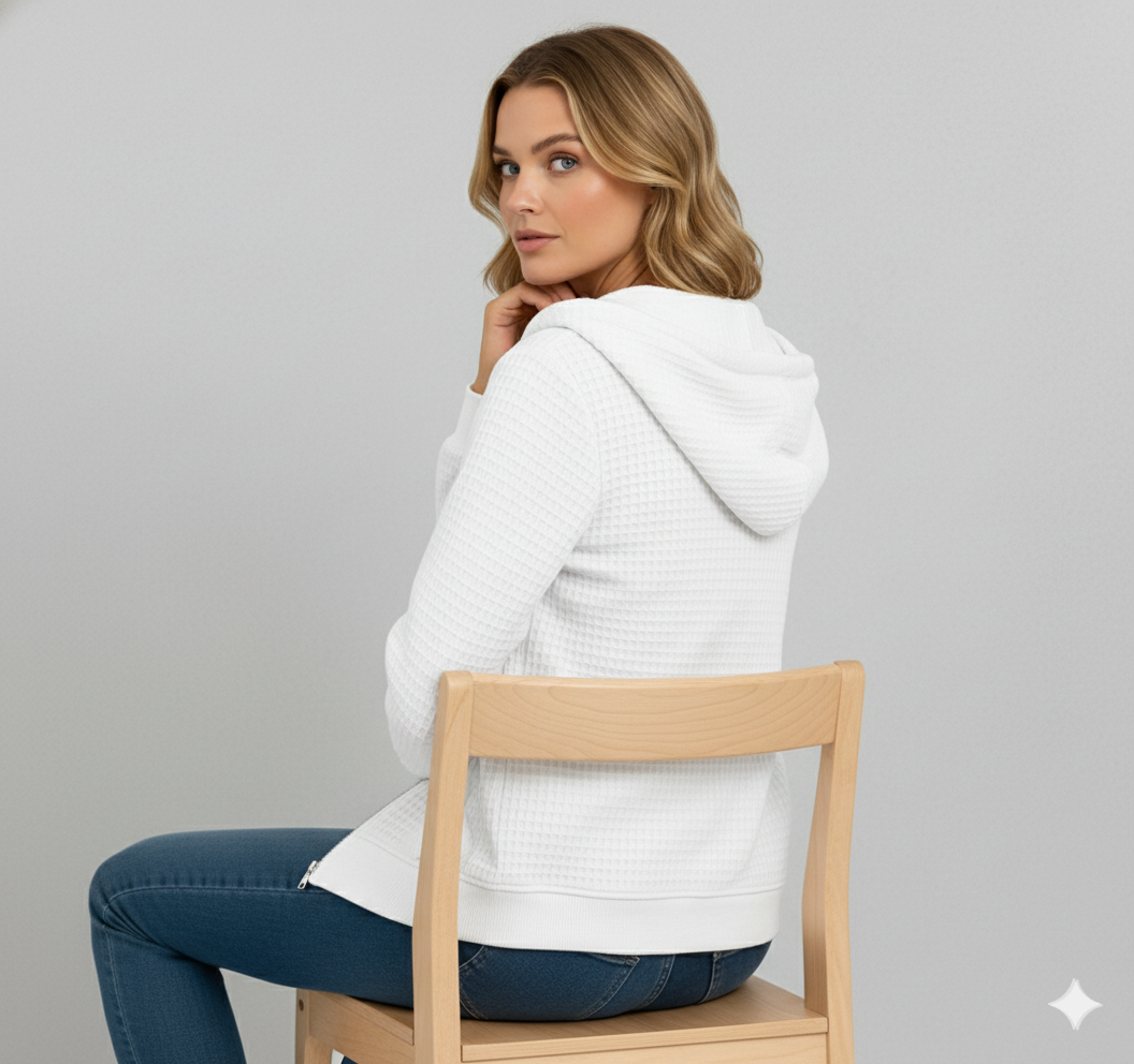 Leichter Damen Kapuzen Strickjacke mit Reißverschluss | Übergang