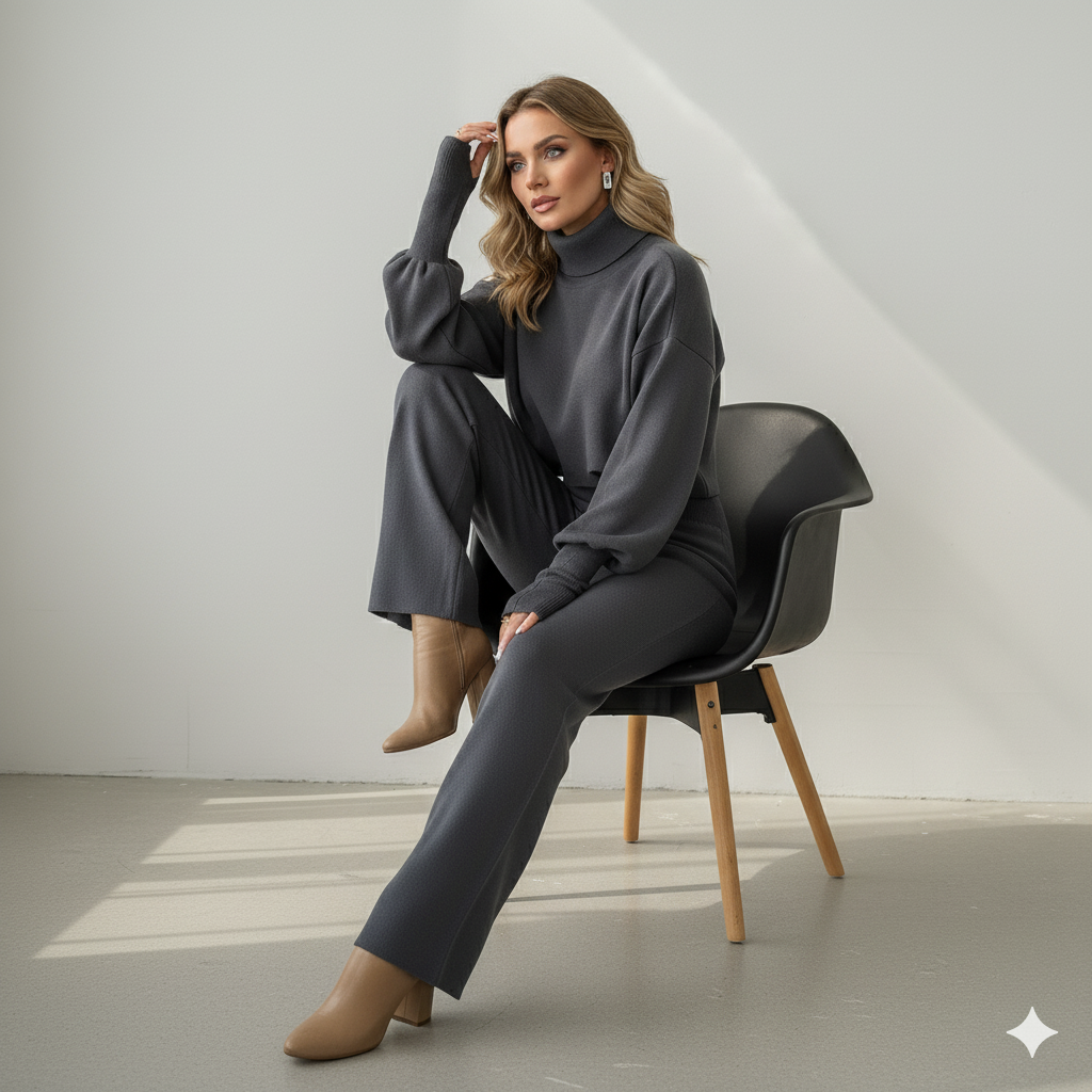 Damen Rollkragen Set mit Langarm | Lässig & Bequem | Winter