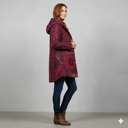 Damen Winterjacke mit Ethno Muster | Warm & Bequem | Kapuze